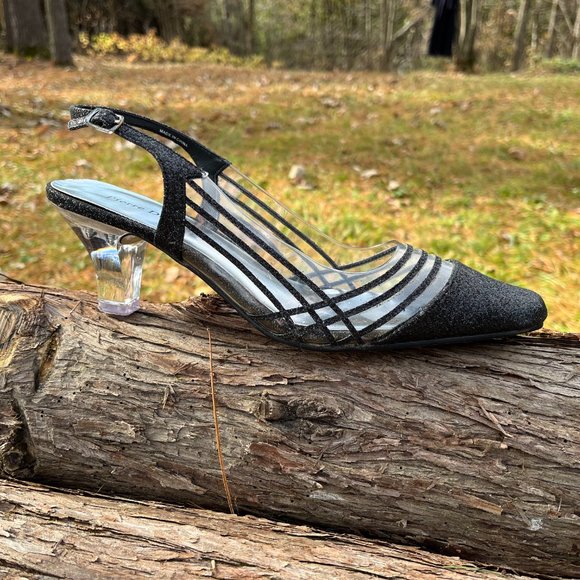 Pierre Dumas Black Glitter Clear Acrylic Heels - Picture 6 of 11